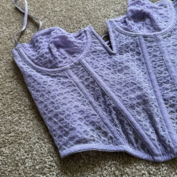 NWT Urban Outfitters Lilac Mesh Crop Corset Lace Up Top - Picture 2 of 7